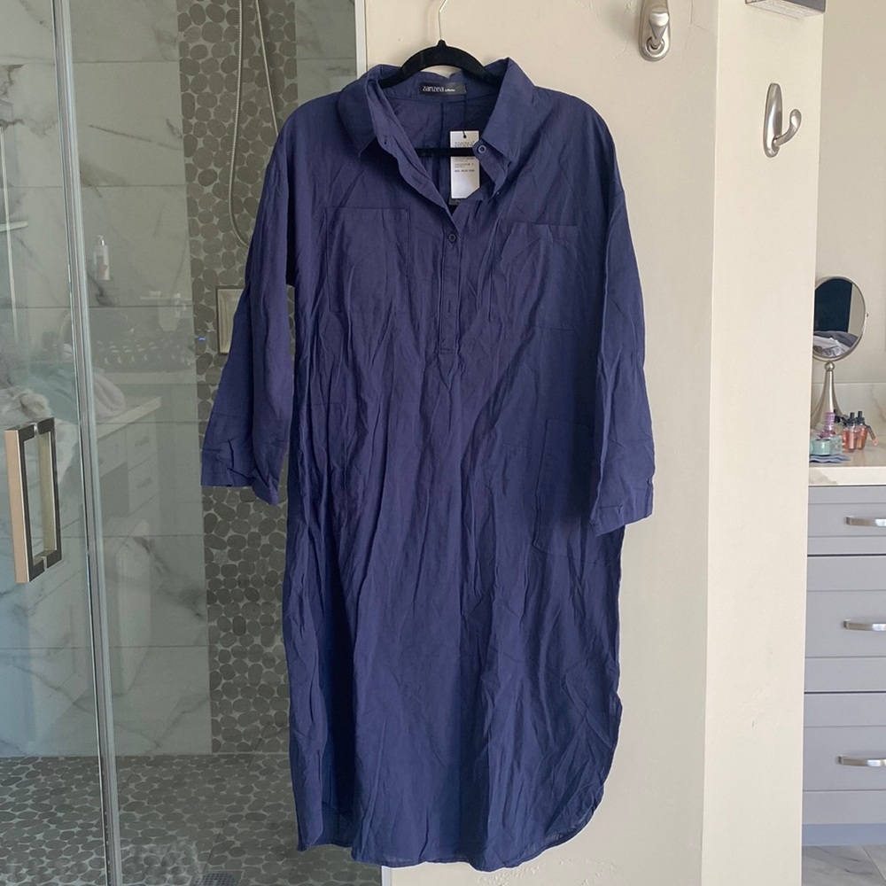 Zanzea collection Nagy blue dress with pockets and half button